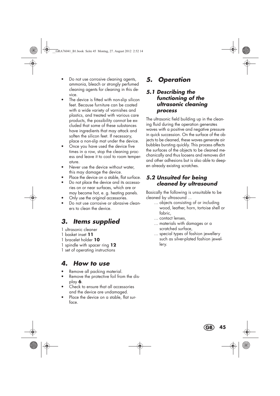 Items supplied, How to use, Operation | Silvercrest SUR 46 B1 User Manual | Page 47 / 54