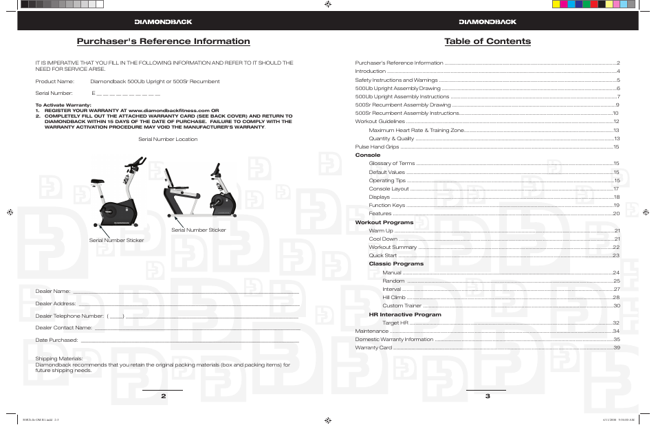 Diamondback 500Ub User Manual | 19 pages