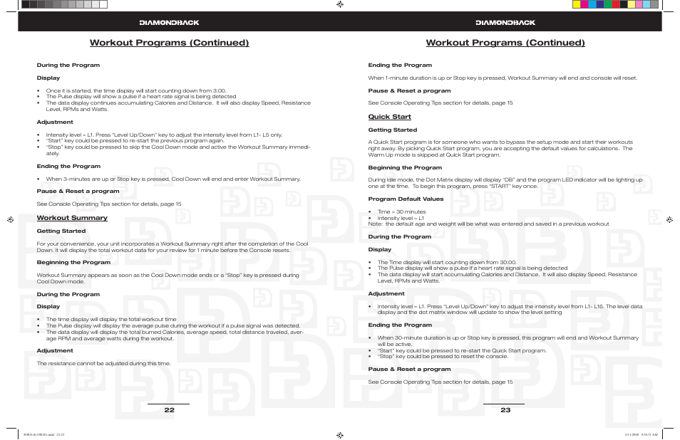 Workout programs (continued) | Diamondback 500Ub User Manual | Page 11 / 19