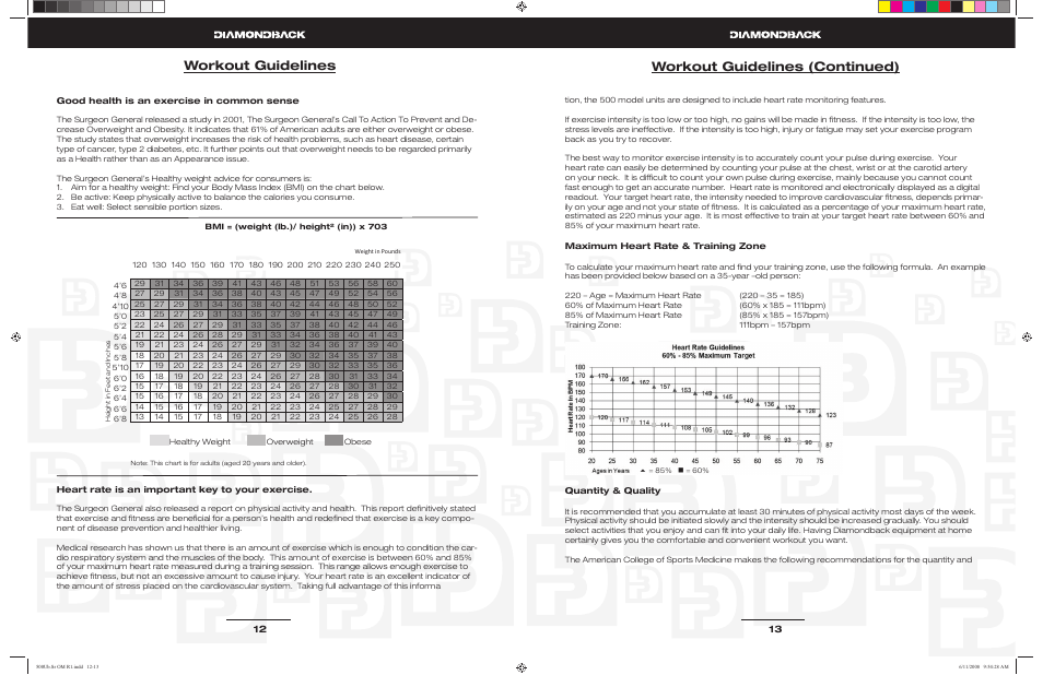 Workout guidelines workout guidelines (continued) | Diamondback 500Ub User Manual | Page 6 / 19