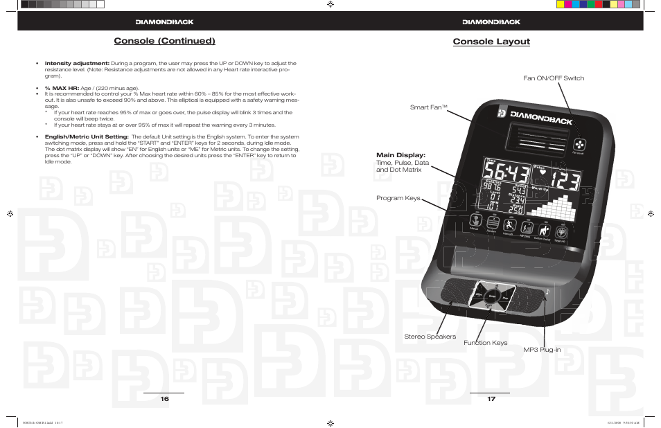 Console (continued) console layout | Diamondback 500Ub User Manual | Page 8 / 19