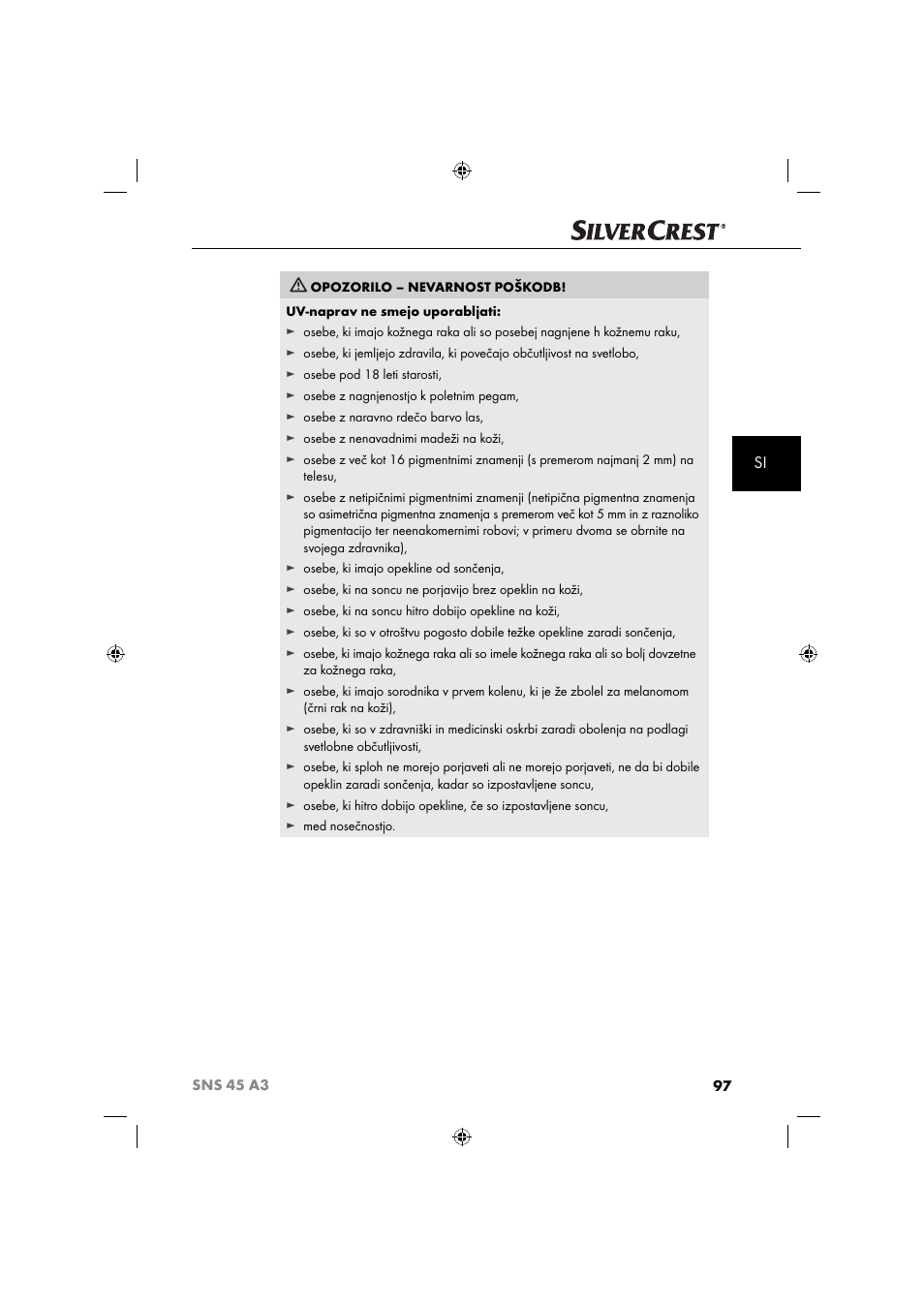 Silvercrest SNS 45 A3 User Manual | Page 100 / 214