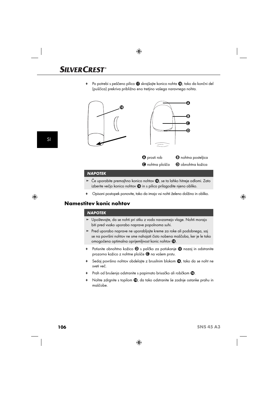 Namestitev konic nohtov | Silvercrest SNS 45 A3 User Manual | Page 109 / 214