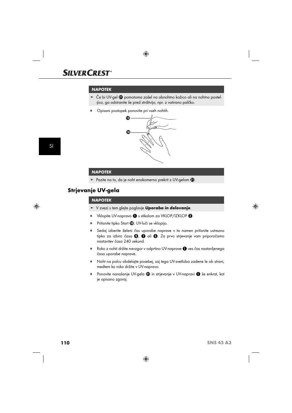 Strjevanje uv-gela | Silvercrest SNS 45 A3 User Manual | Page 113 / 214