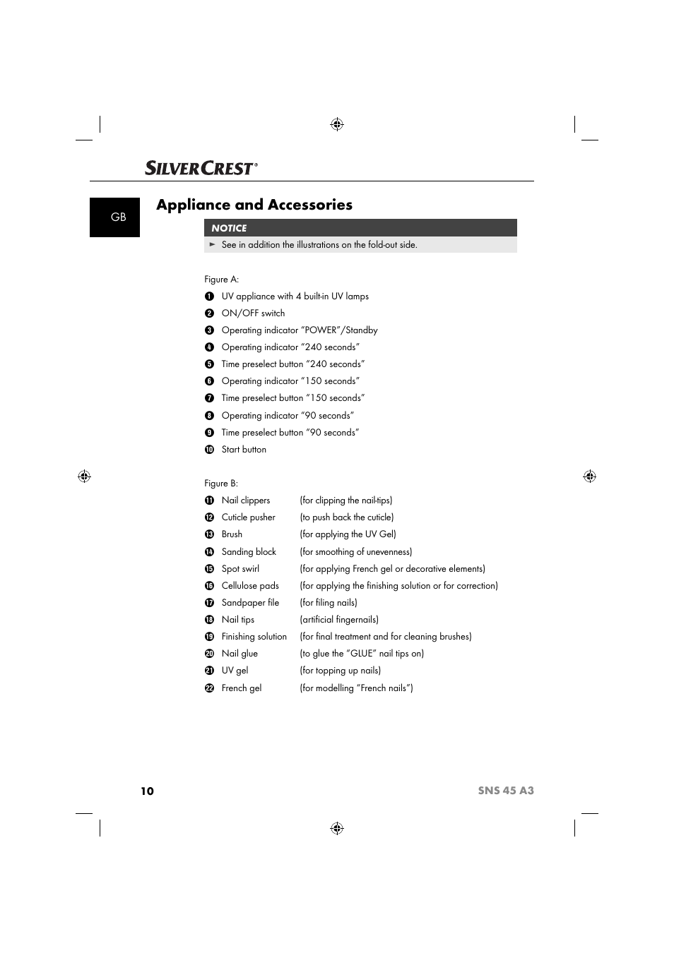 Appliance and accessories | Silvercrest SNS 45 A3 User Manual | Page 13 / 214