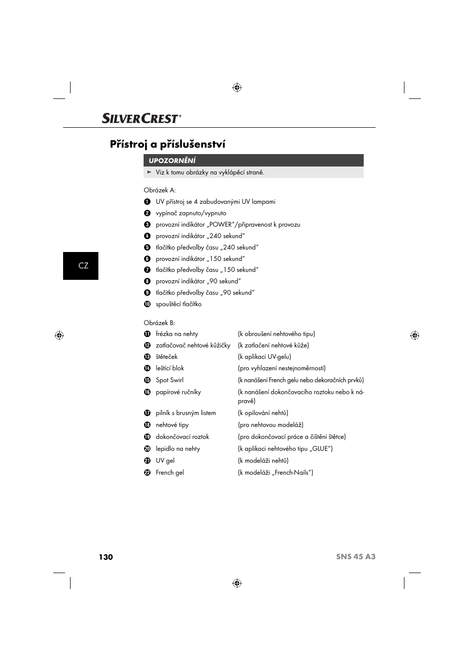 Přístroj a příslušenství | Silvercrest SNS 45 A3 User Manual | Page 133 / 214