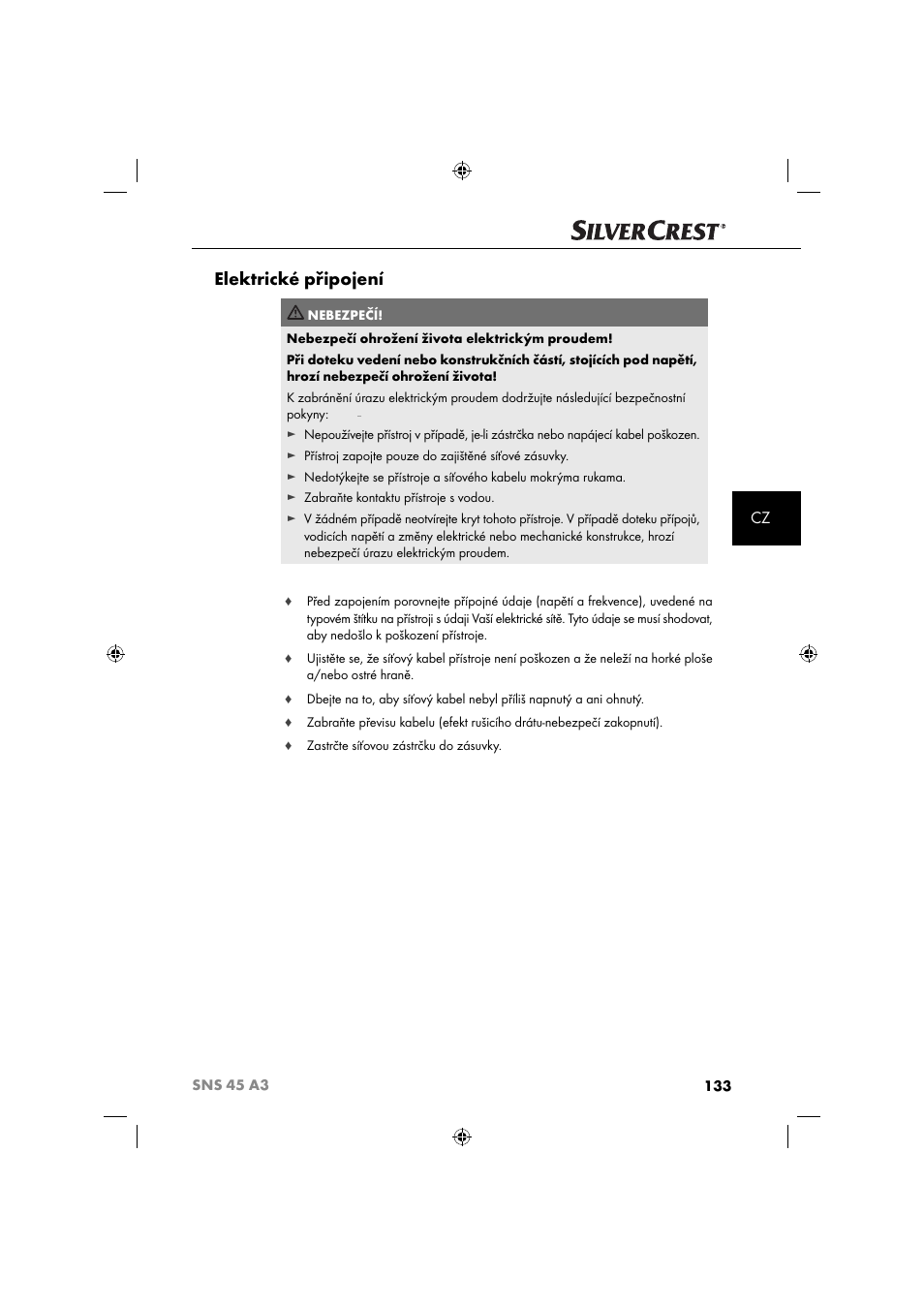 Elektrické připojení | Silvercrest SNS 45 A3 User Manual | Page 136 / 214