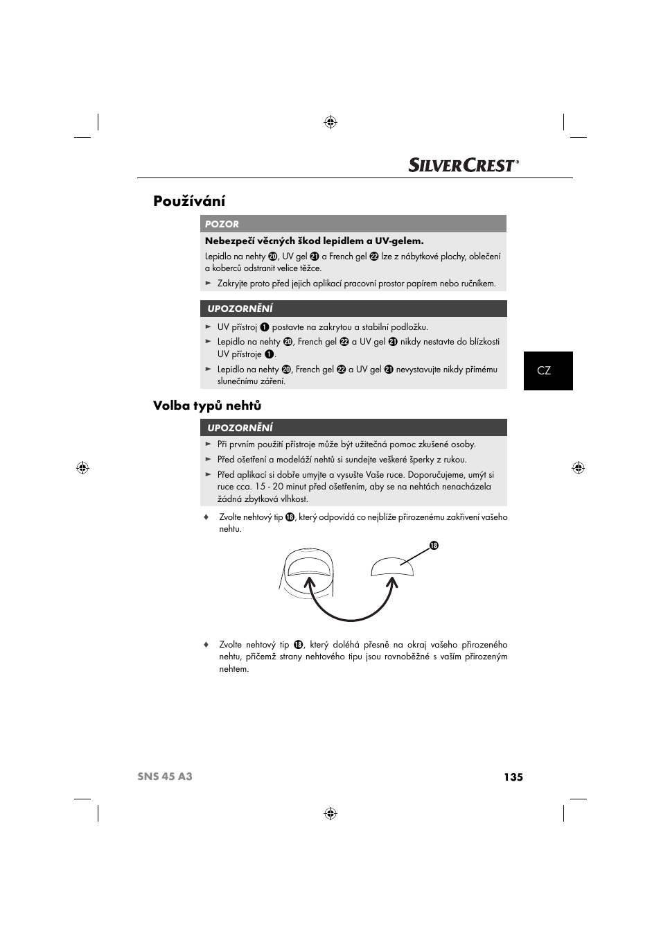 Používání, Volba typů nehtů | Silvercrest SNS 45 A3 User Manual | Page 138 / 214