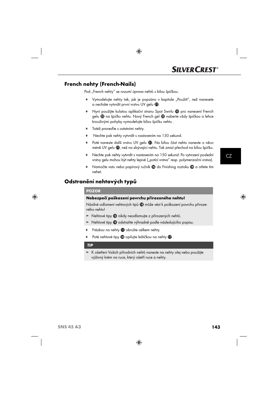 French nehty (french-nails), Odstranění nehtových typů | Silvercrest SNS 45 A3 User Manual | Page 146 / 214