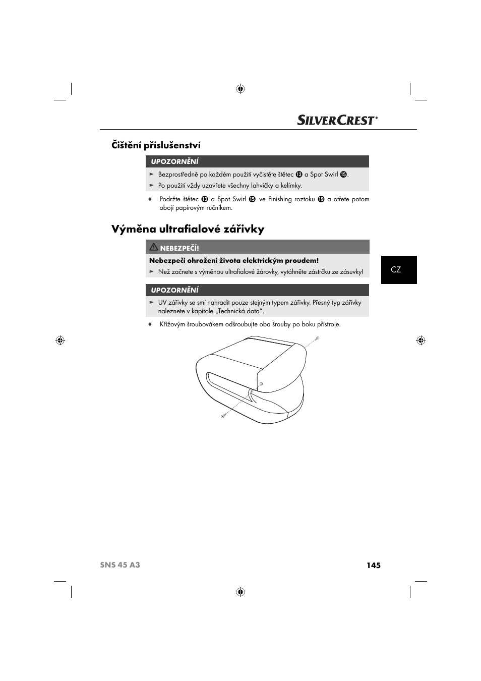 Výměna ultraﬁ alové zářivky, Čištění příslušenství | Silvercrest SNS 45 A3 User Manual | Page 148 / 214