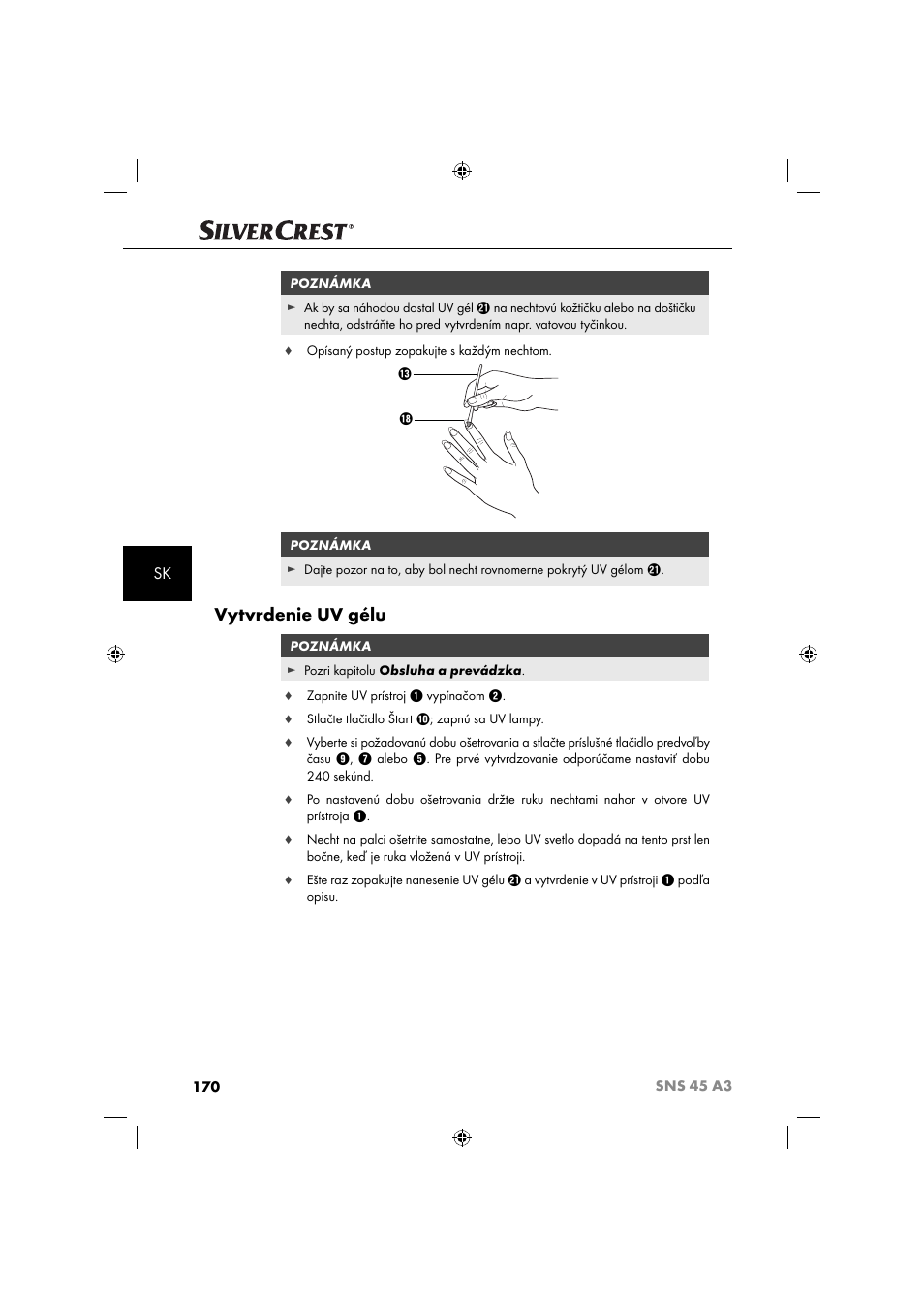 Vytvrdenie uv gélu | Silvercrest SNS 45 A3 User Manual | Page 173 / 214