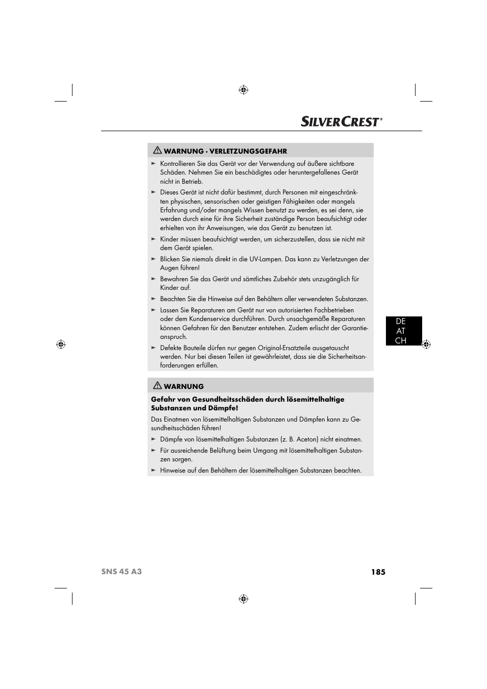 De at ch | Silvercrest SNS 45 A3 User Manual | Page 188 / 214