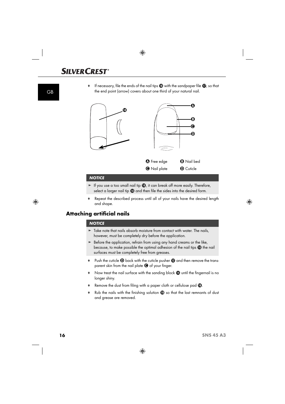 Attaching artiﬁ cial nails | Silvercrest SNS 45 A3 User Manual | Page 19 / 214