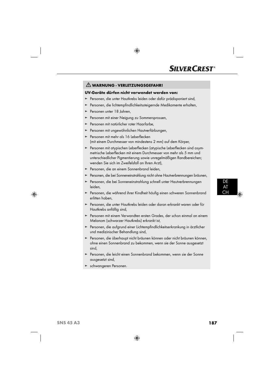 De at ch | Silvercrest SNS 45 A3 User Manual | Page 190 / 214