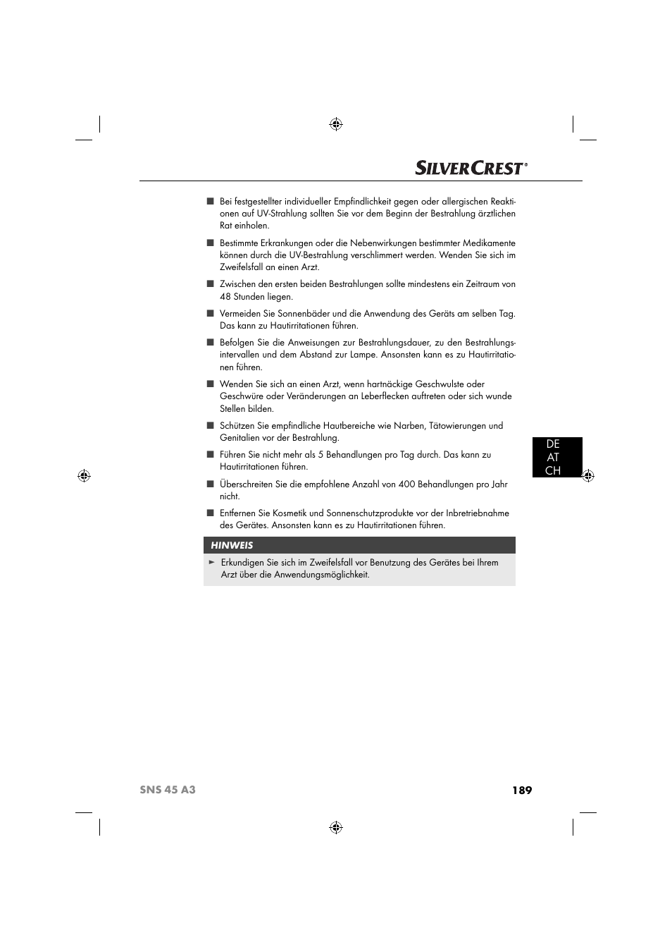 De at ch | Silvercrest SNS 45 A3 User Manual | Page 192 / 214