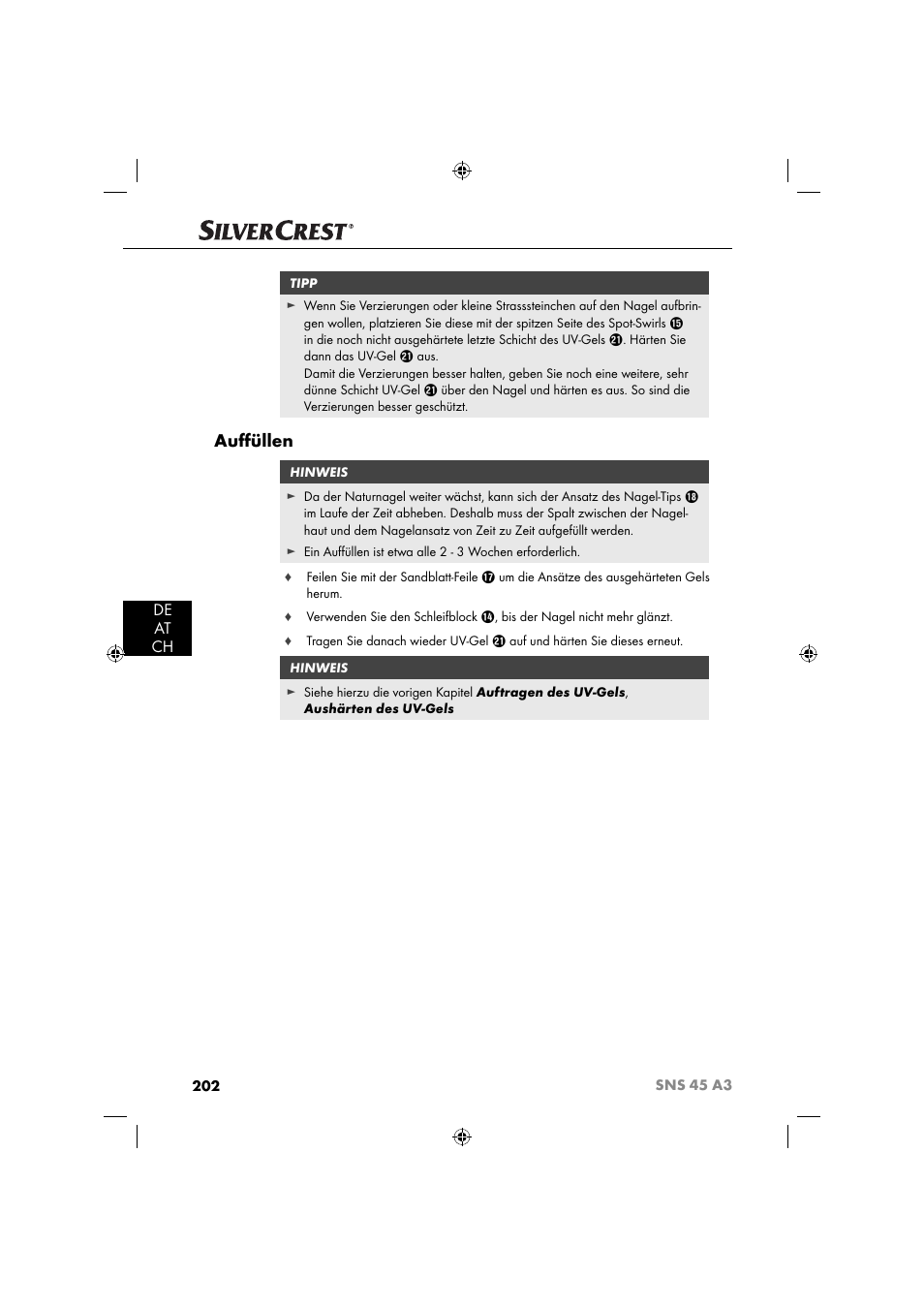 Auﬀ üllen, De at ch | Silvercrest SNS 45 A3 User Manual | Page 205 / 214