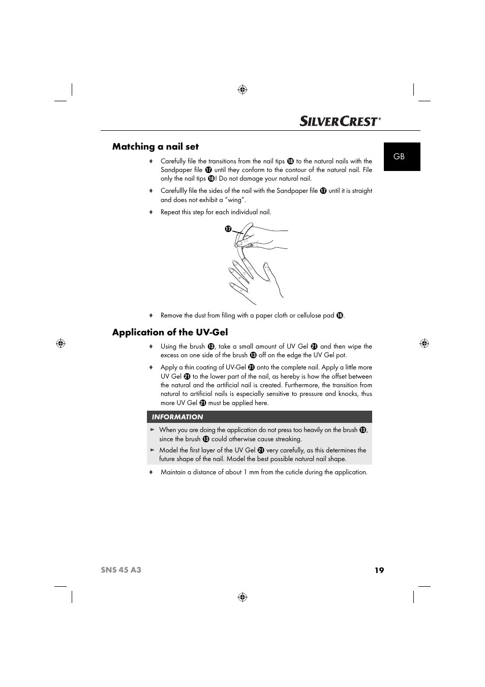 Matching a nail set, Application of the uv-gel | Silvercrest SNS 45 A3 User Manual | Page 22 / 214