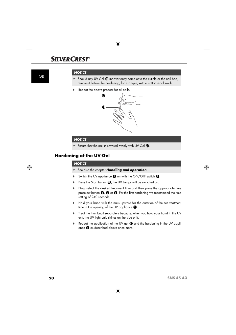 Hardening of the uv-gel | Silvercrest SNS 45 A3 User Manual | Page 23 / 214