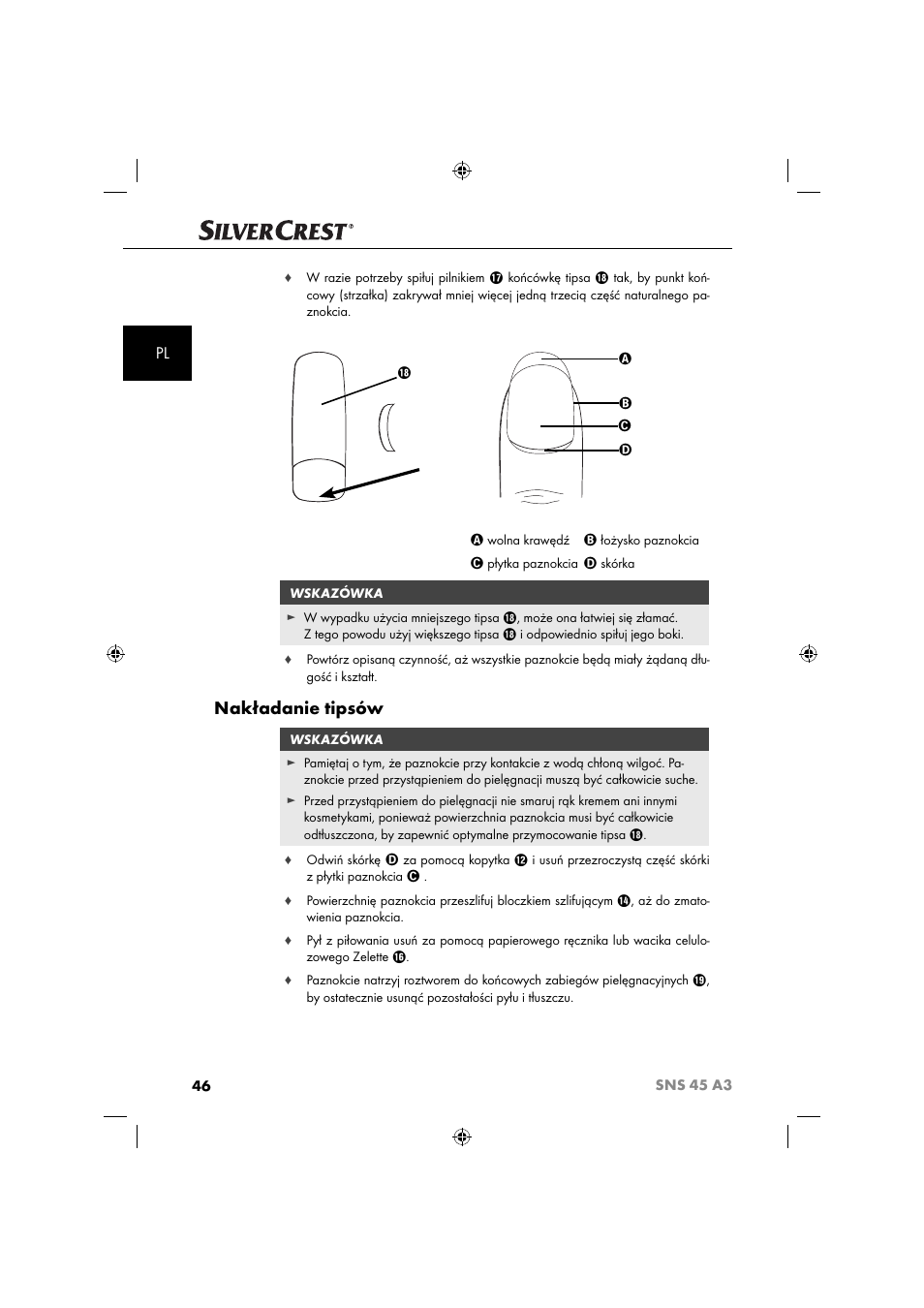 Nakładanie tipsów | Silvercrest SNS 45 A3 User Manual | Page 49 / 214