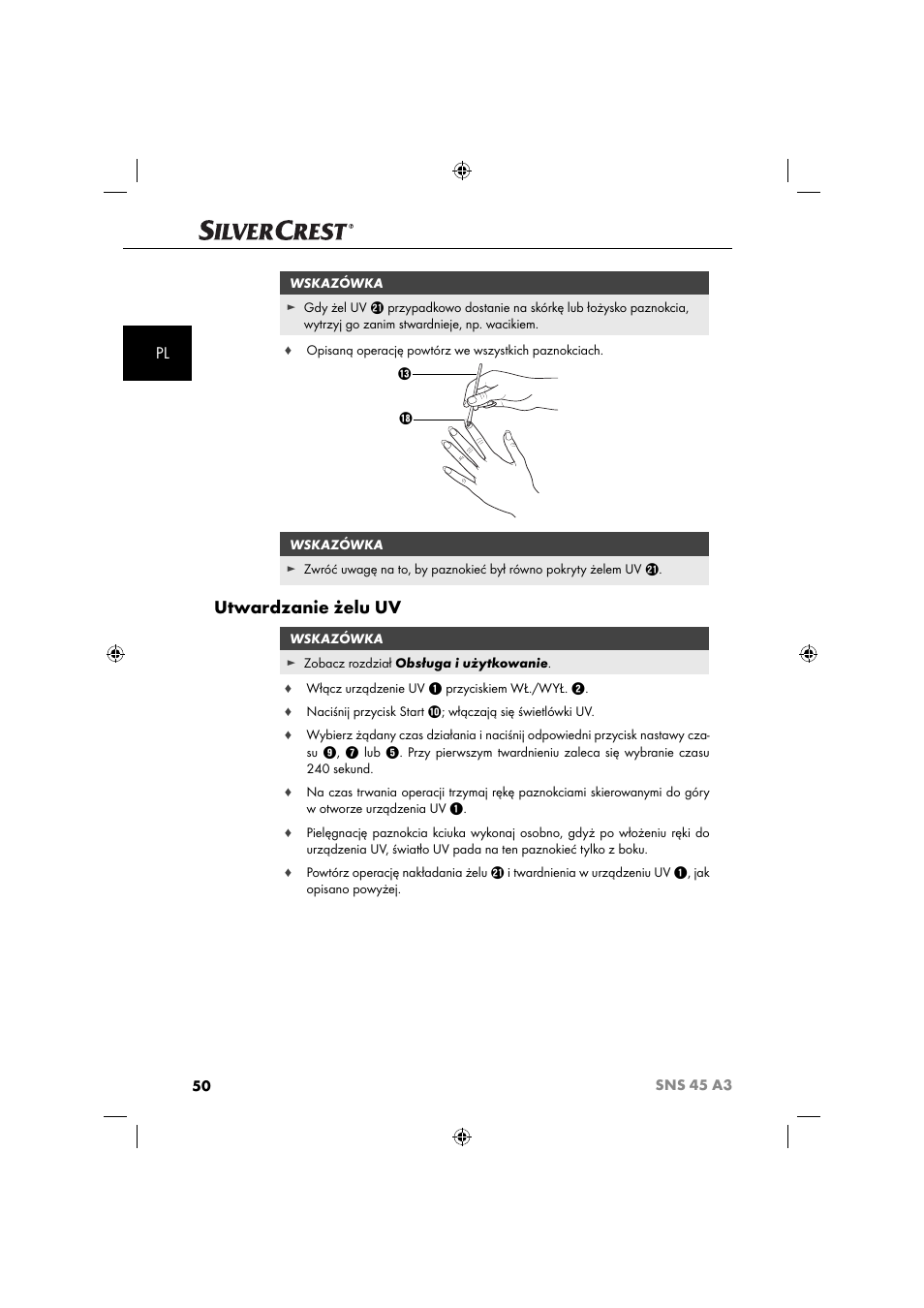 Utwardzanie żelu uv | Silvercrest SNS 45 A3 User Manual | Page 53 / 214