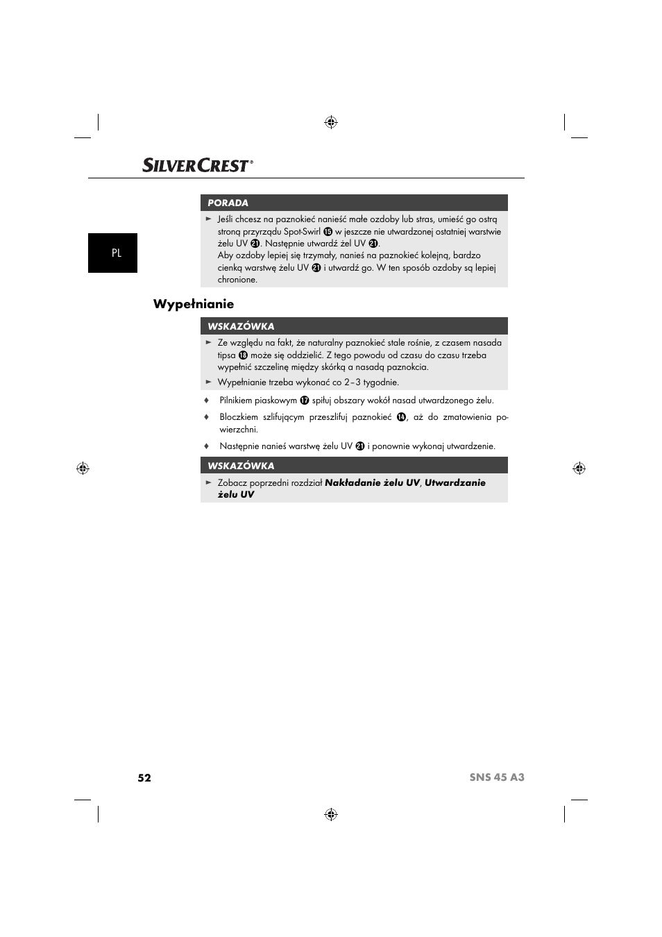 Wypełnianie | Silvercrest SNS 45 A3 User Manual | Page 55 / 214