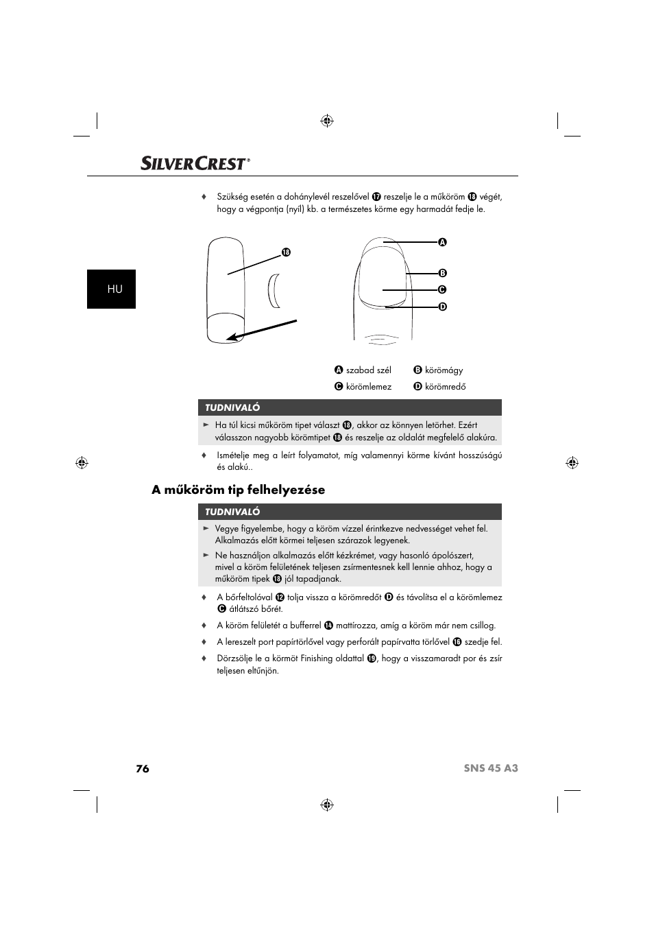 A műköröm tip felhelyezése | Silvercrest SNS 45 A3 User Manual | Page 79 / 214