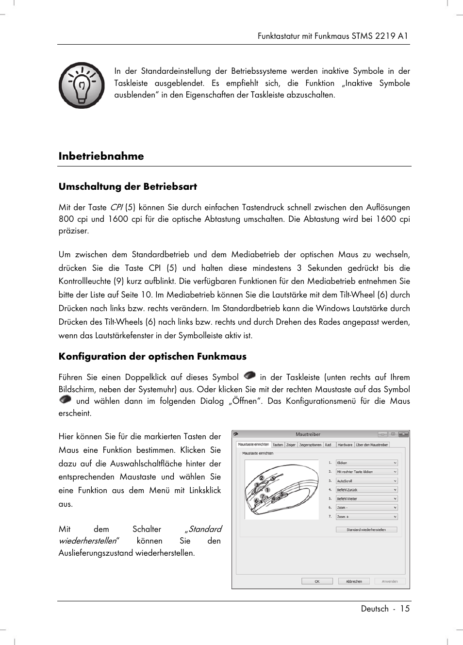 Inbetriebnahme | Silvercrest STMS 2219 A1 User Manual | Page 17 / 110