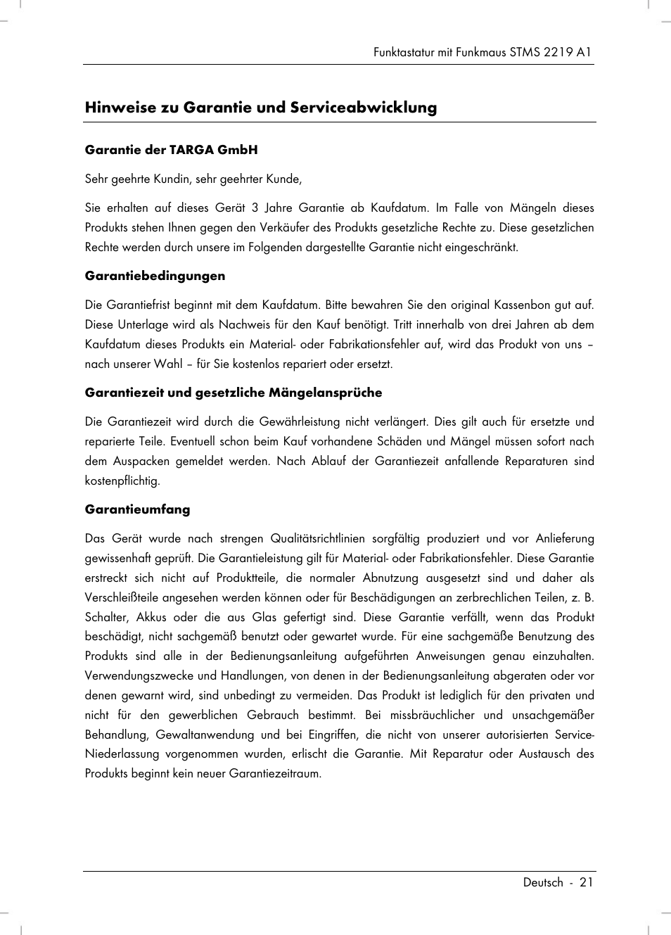 Hinweise zu garantie und serviceabwicklung | Silvercrest STMS 2219 A1 User Manual | Page 23 / 110
