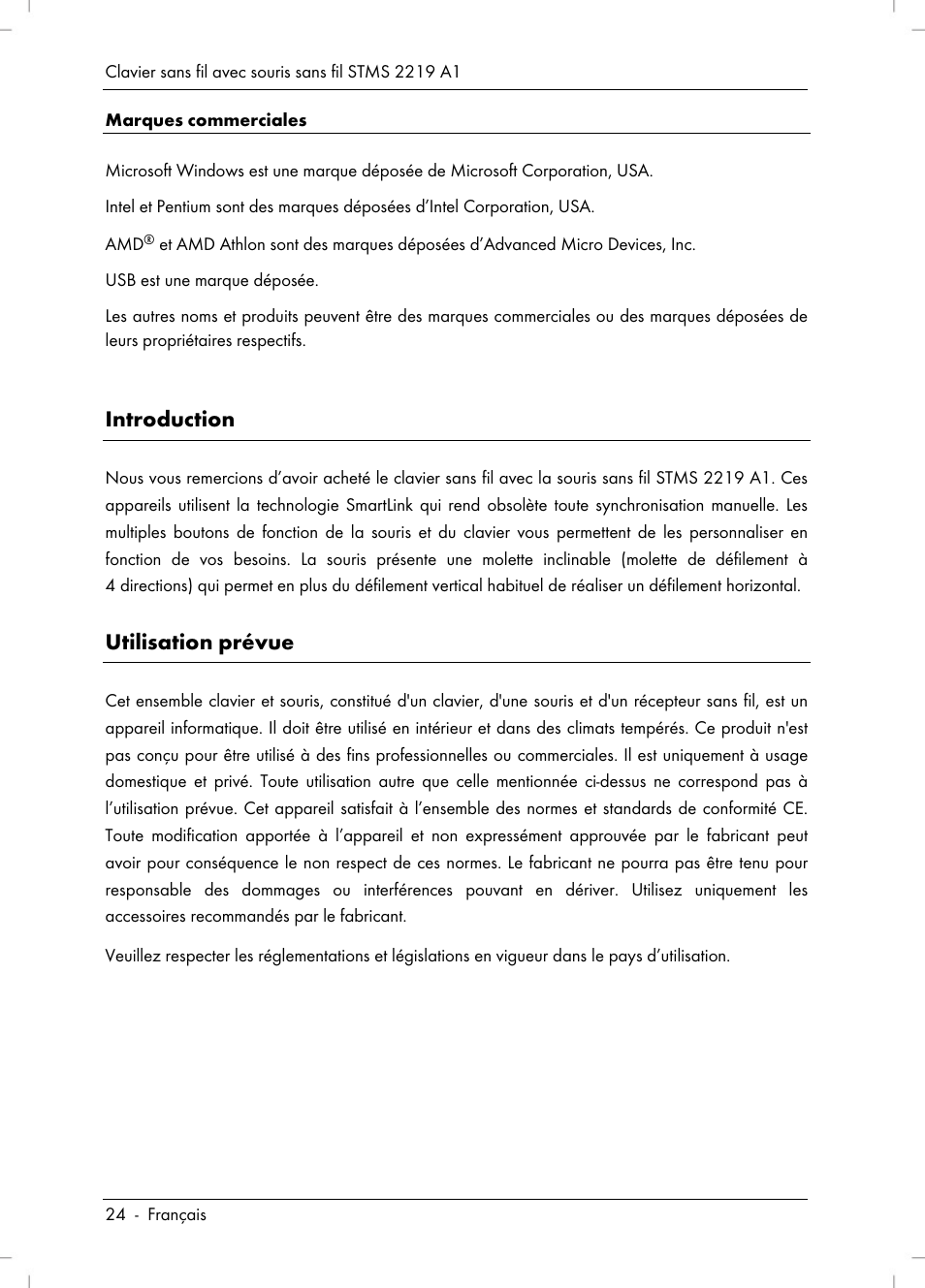 Introduction, Utilisation prévue | Silvercrest STMS 2219 A1 User Manual | Page 26 / 110