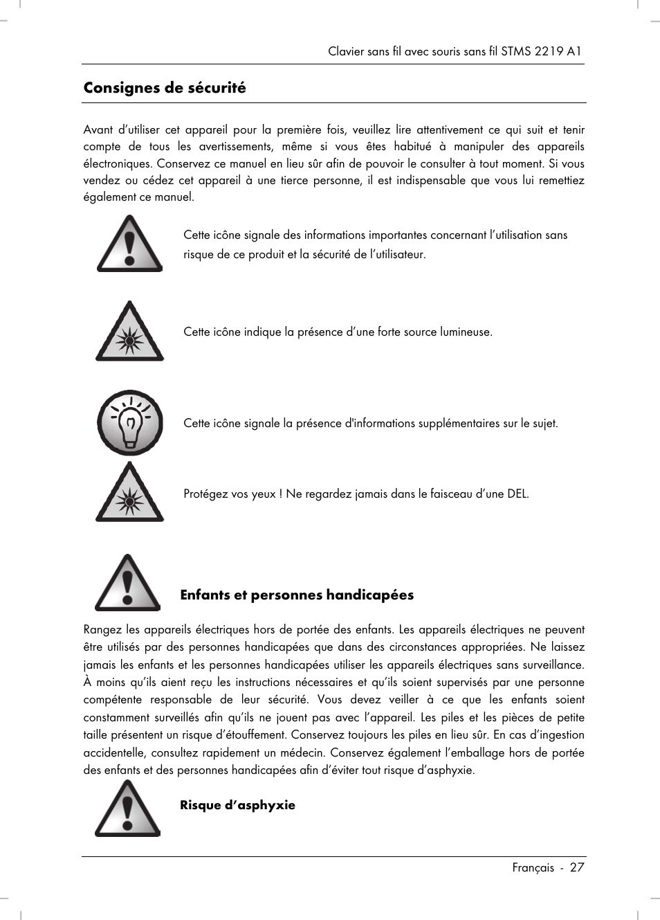 Consignes de sécurité | Silvercrest STMS 2219 A1 User Manual | Page 29 / 110