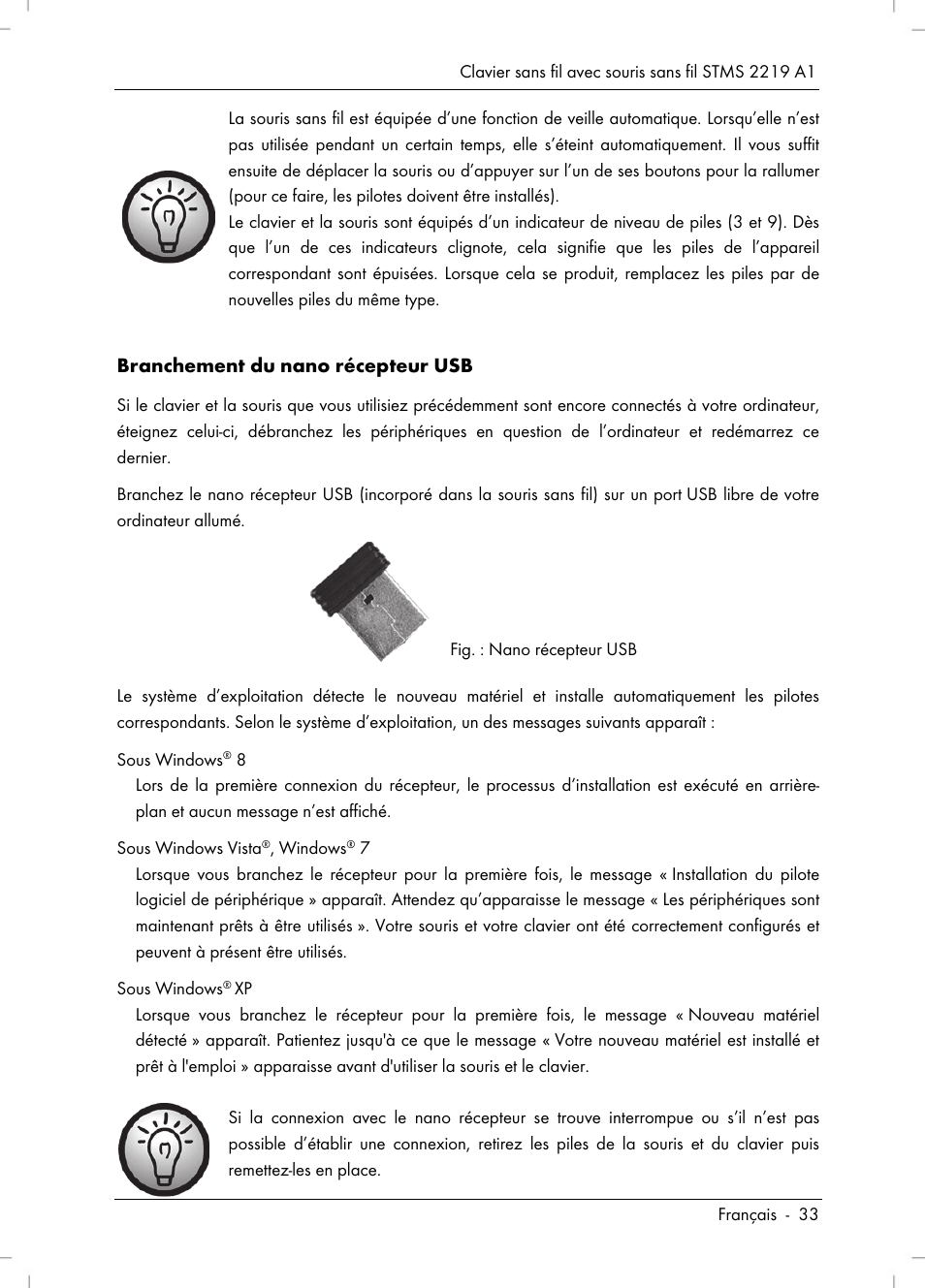 Branchement du nano récepteur usb | Silvercrest STMS 2219 A1 User Manual | Page 35 / 110