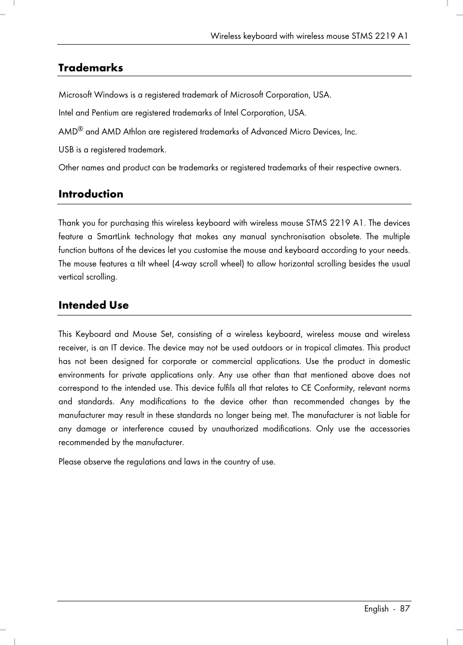 Trademarks, Introduction, Intended use | Silvercrest STMS 2219 A1 User Manual | Page 89 / 110