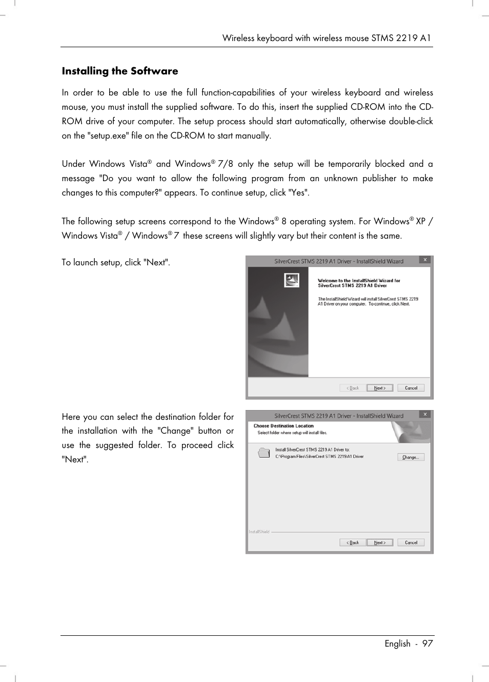 Installing the software | Silvercrest STMS 2219 A1 User Manual | Page 99 / 110
