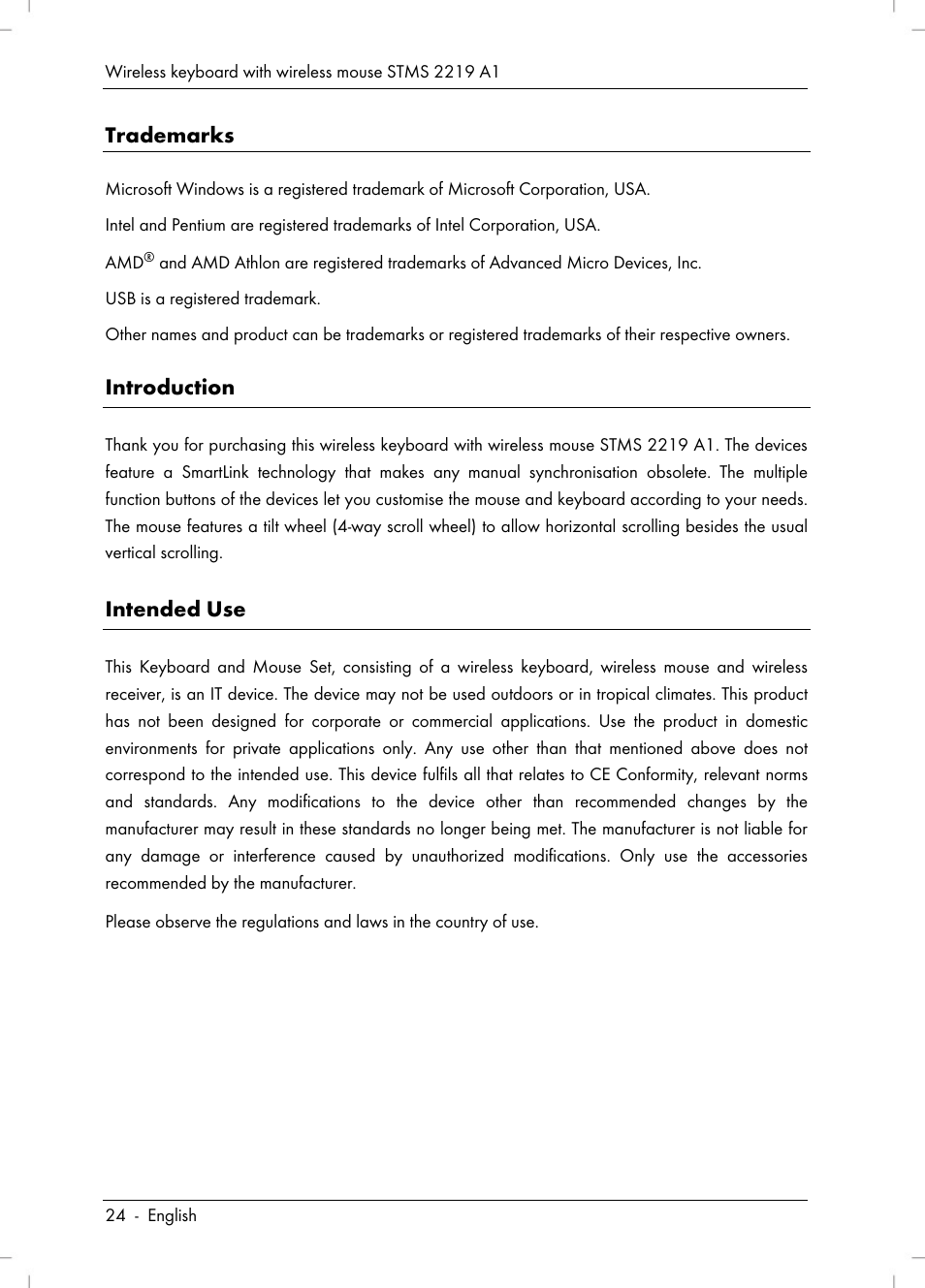 Trademarks, Introduction, Intended use | Silvercrest STMS 2219 A1 User Manual | Page 26 / 68