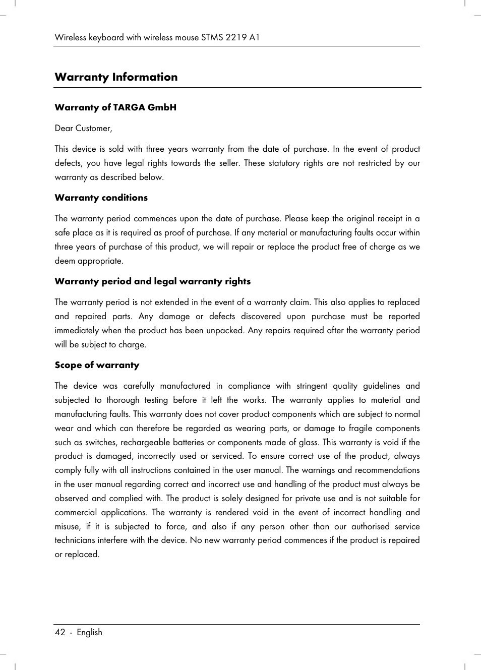 Warranty information | Silvercrest STMS 2219 A1 User Manual | Page 44 / 68