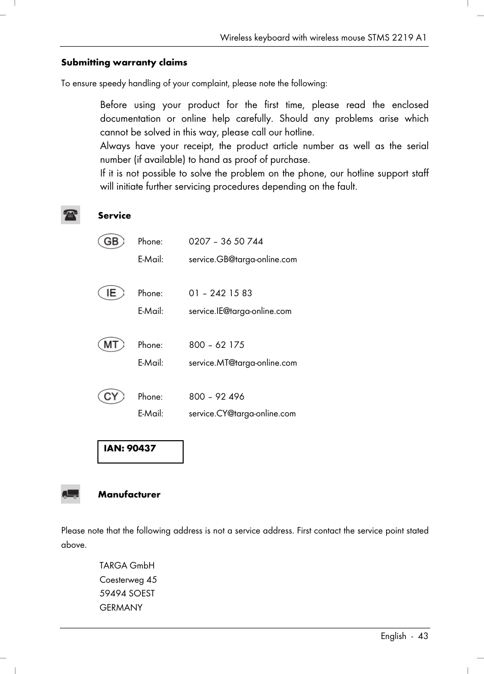 Silvercrest STMS 2219 A1 User Manual | Page 45 / 68