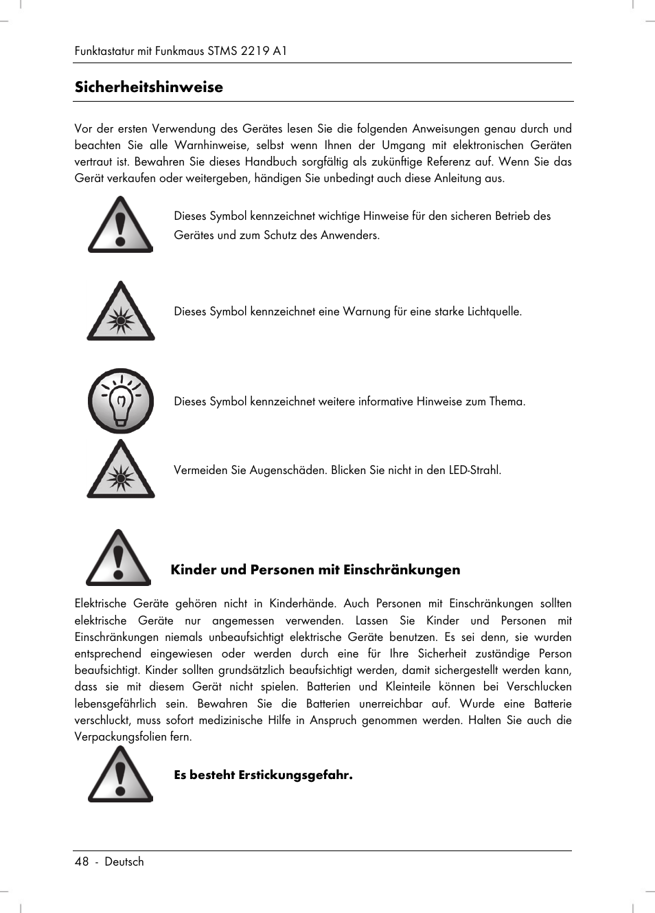 Sicherheitshinweise | Silvercrest STMS 2219 A1 User Manual | Page 50 / 68