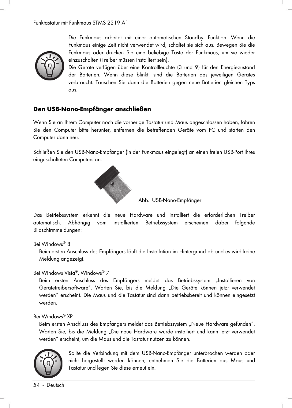 Den usb-nano-empfänger anschließen | Silvercrest STMS 2219 A1 User Manual | Page 56 / 68