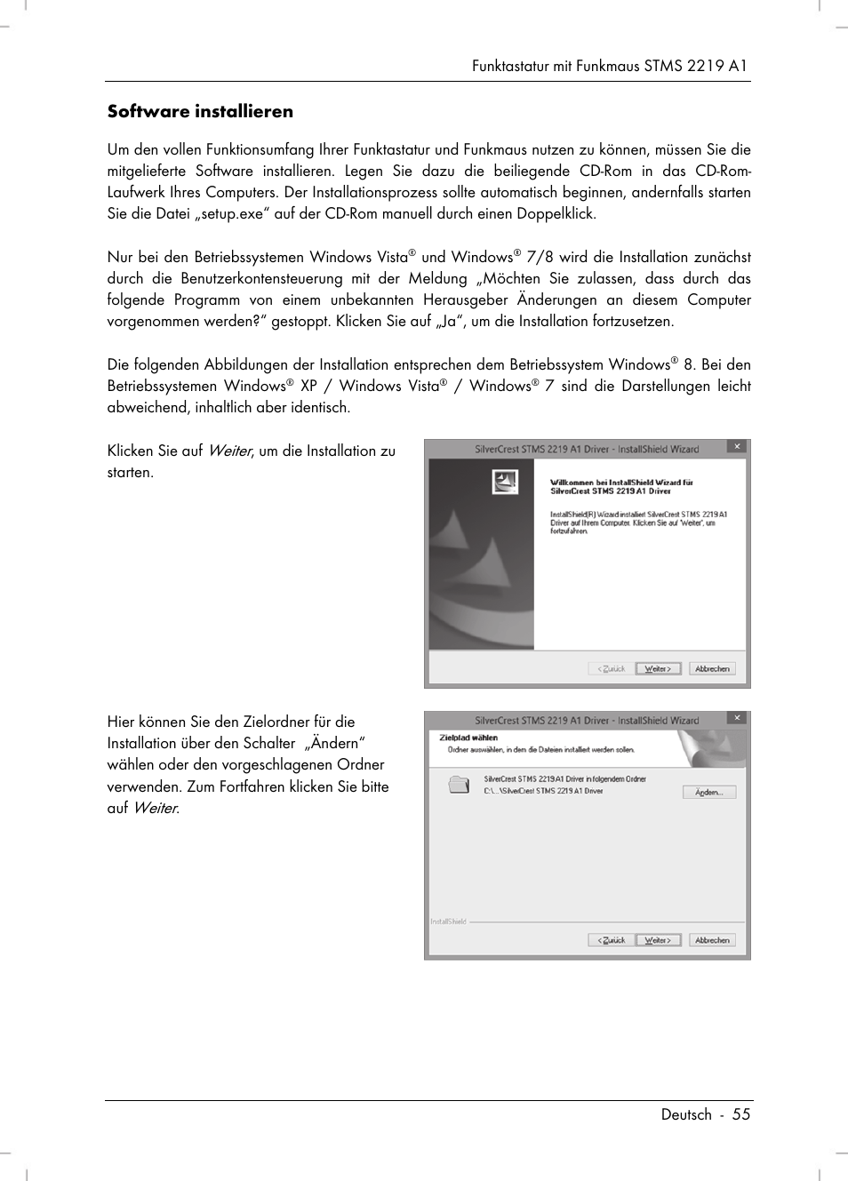 Software installieren | Silvercrest STMS 2219 A1 User Manual | Page 57 / 68