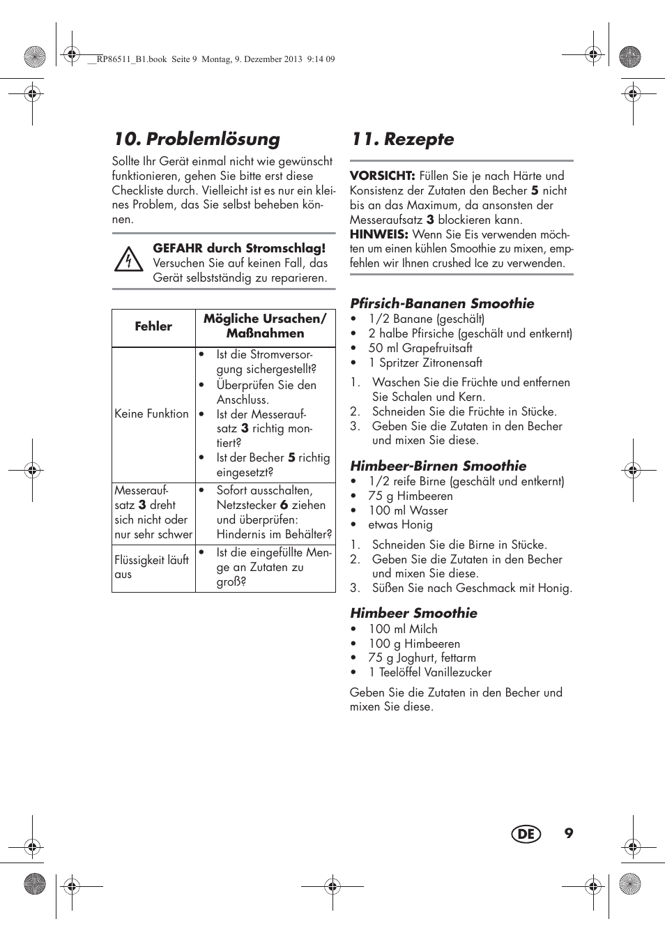 Problemlösung, Rezepte | Silvercrest SSM 175 A1 User Manual | Page 11 / 54