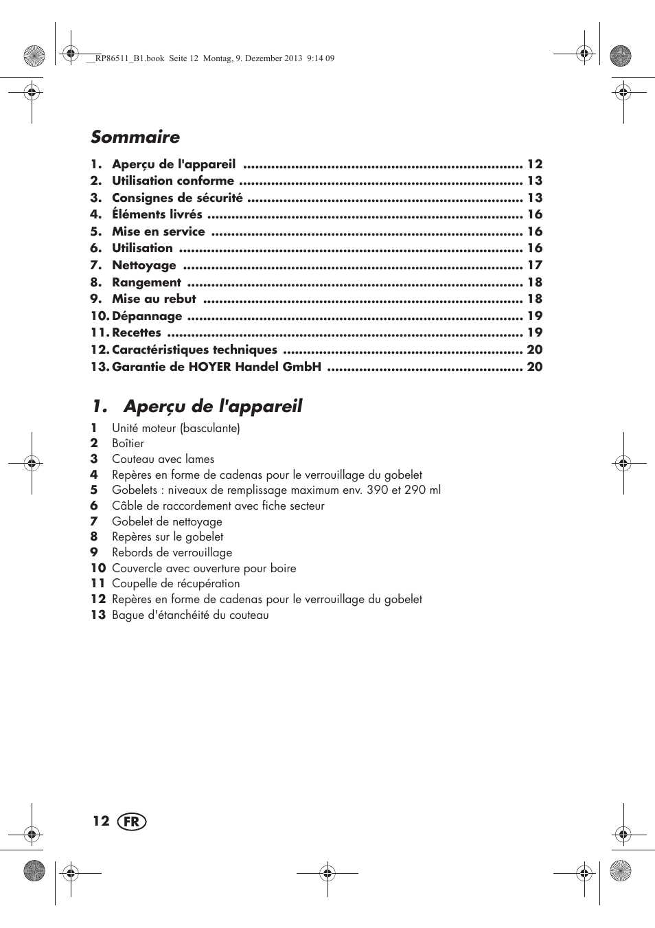 Sommaire, Aperçu de l'appareil | Silvercrest SSM 175 A1 User Manual | Page 14 / 54