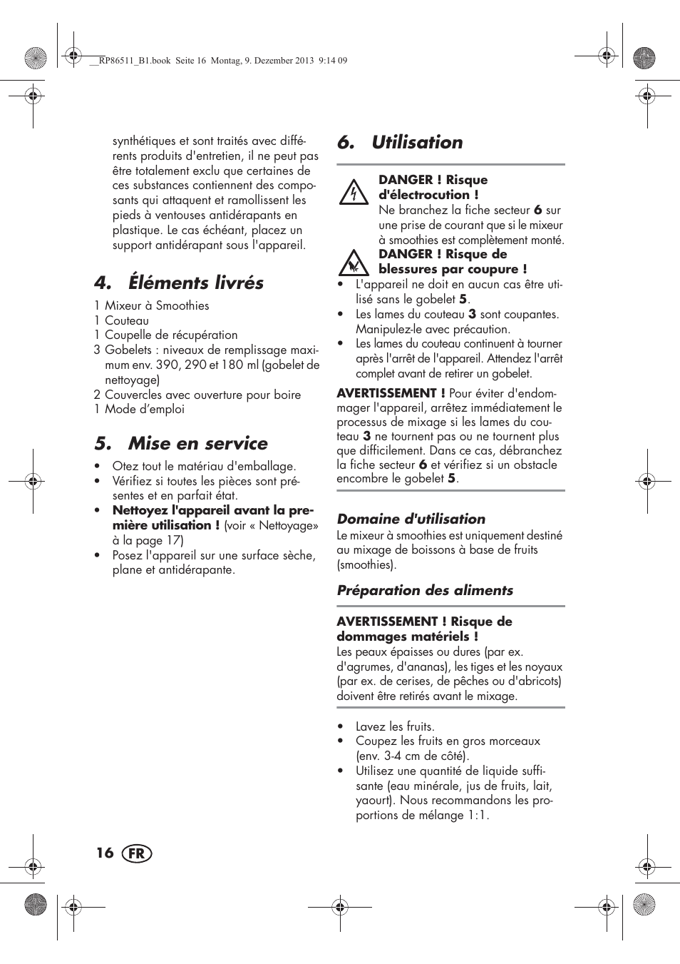 Éléments livrés, Mise en service, Utilisation | Silvercrest SSM 175 A1 User Manual | Page 18 / 54