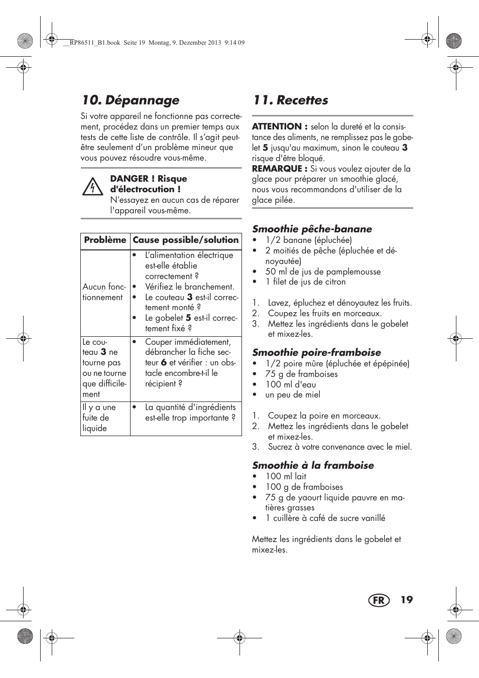 Dépannage, Recettes | Silvercrest SSM 175 A1 User Manual | Page 21 / 54