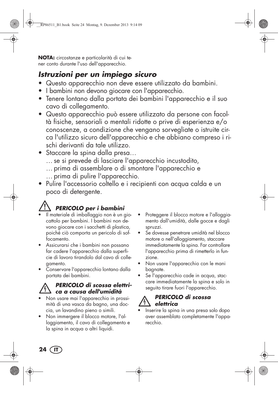 Istruzioni per un impiego sicuro | Silvercrest SSM 175 A1 User Manual | Page 26 / 54