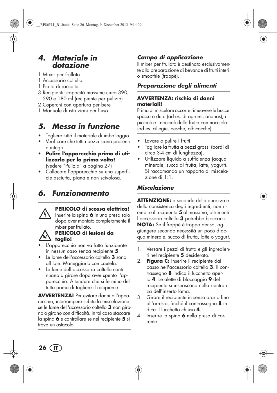 Materiale in dotazione, Messa in funzione, Funzionamento | Silvercrest SSM 175 A1 User Manual | Page 28 / 54
