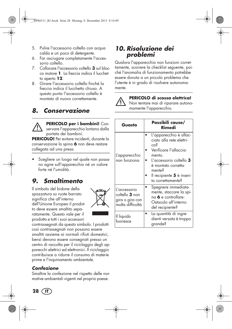 Conservazione, Smaltimento, Risoluzione dei problemi | Silvercrest SSM 175 A1 User Manual | Page 30 / 54