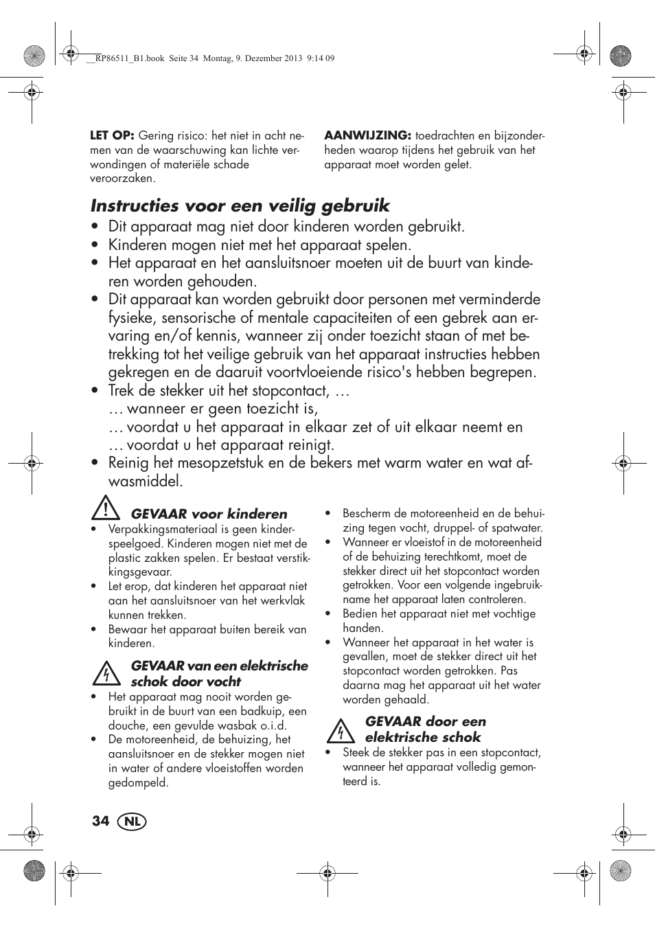 Instructies voor een veilig gebruik | Silvercrest SSM 175 A1 User Manual | Page 36 / 54