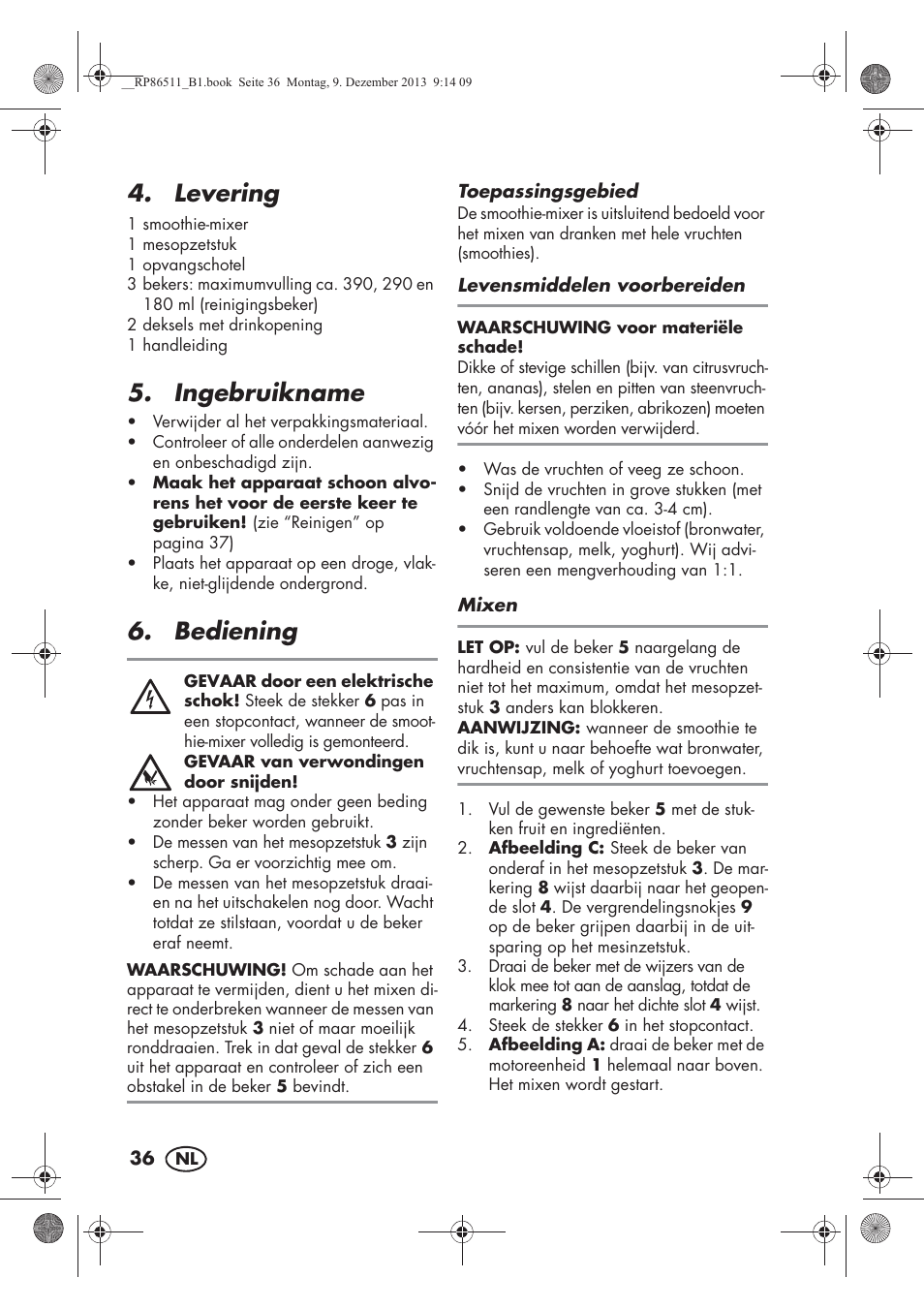 Levering, Ingebruikname, Bediening | Silvercrest SSM 175 A1 User Manual | Page 38 / 54