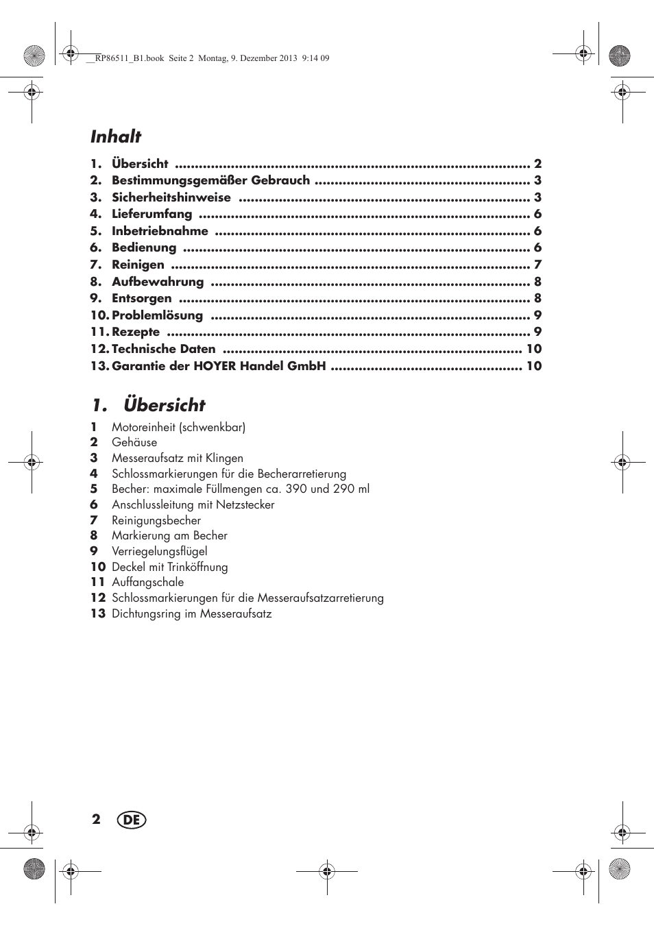 Inhalt, Übersicht | Silvercrest SSM 175 A1 User Manual | Page 4 / 54