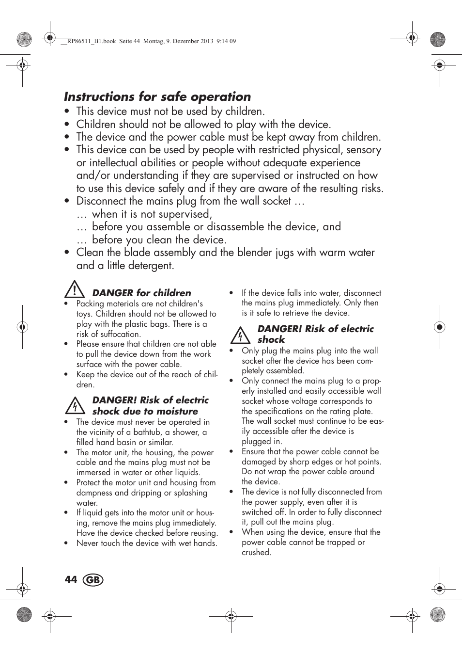 Instructions for safe operation | Silvercrest SSM 175 A1 User Manual | Page 46 / 54